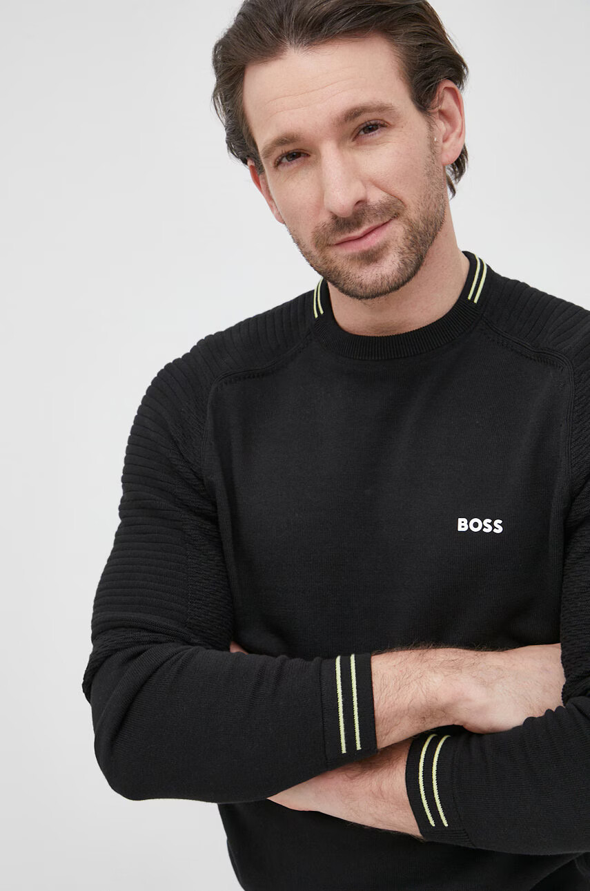 Boss Памучен пуловер Athleisure мъжки в сиво - Pepit.bg