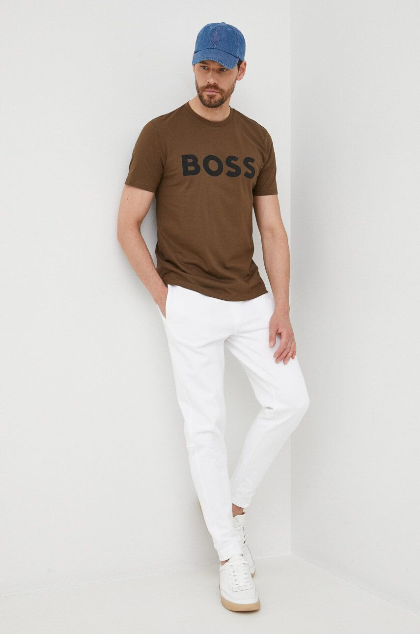 Boss Orange Памучен спортен панталон BOSS Casual в бяло с изчистен дизайн - Pepit.bg