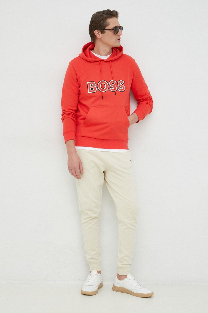 Boss Orange Памучен спортен панталон BOSS BOSS CASUAL в сиво с изчистен дизайн - Pepit.bg