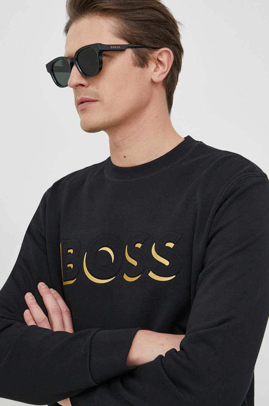 Boss Памучен суичър в черно с принт - Pepit.bg
