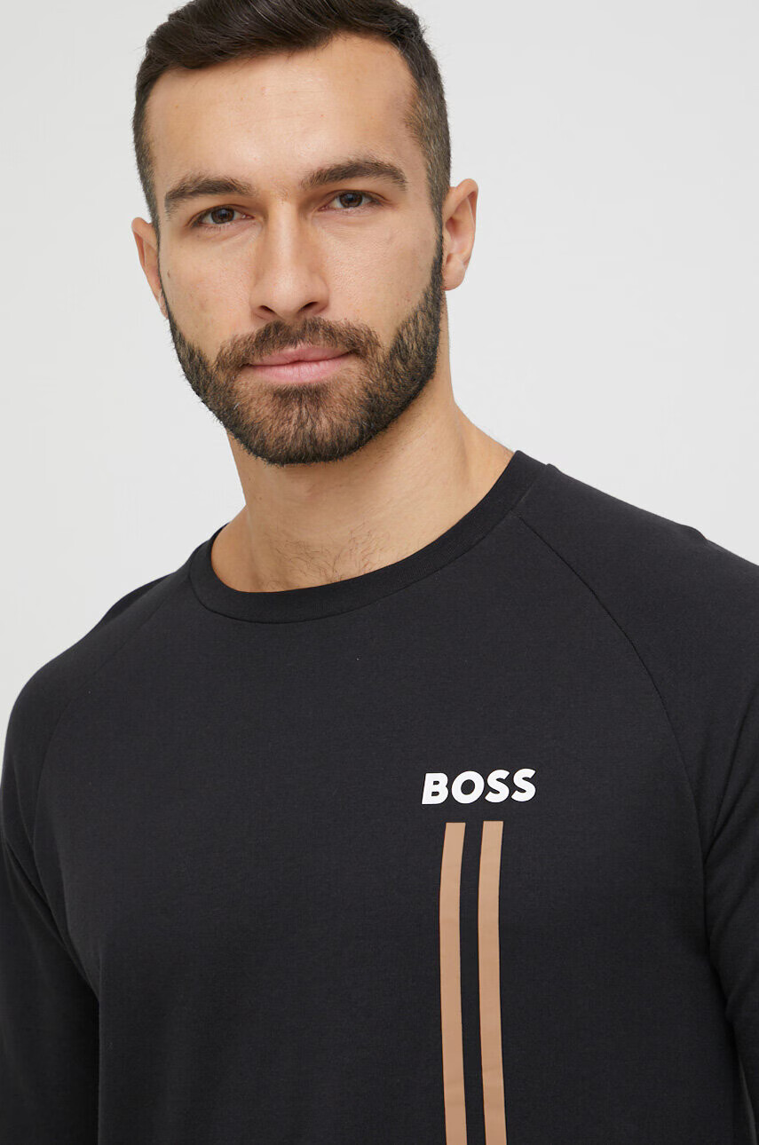 Boss Памучен суичър в черно с принт - Pepit.bg