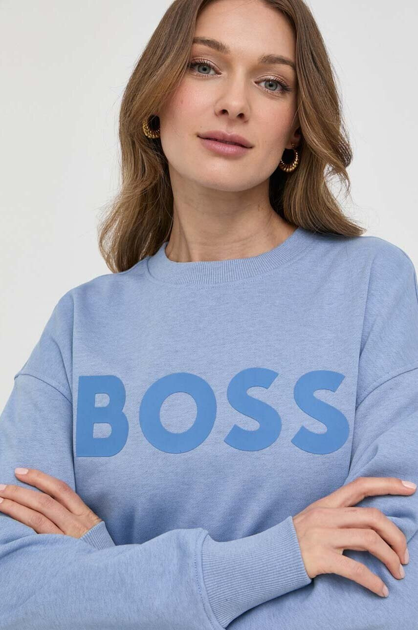 Boss Памучен суичър в синьо меланж на - Pepit.bg