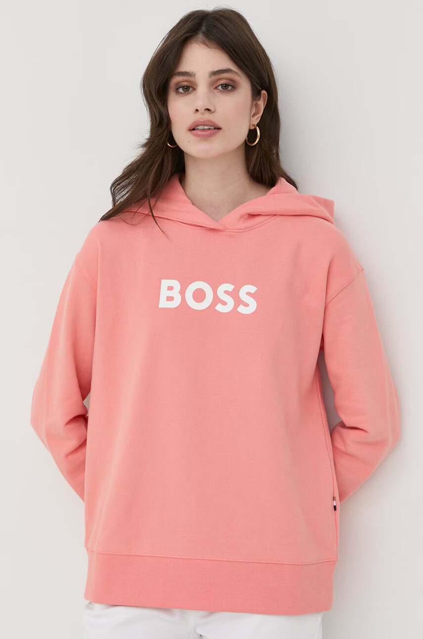 Boss Памучен суичър в оранжево с принт - Pepit.bg