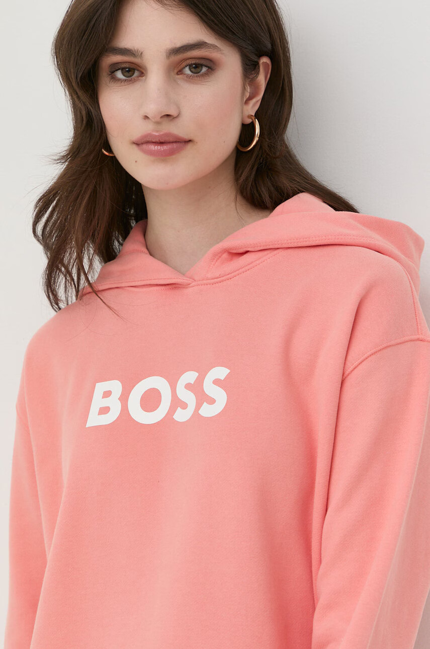 Boss Памучен суичър в оранжево с принт - Pepit.bg