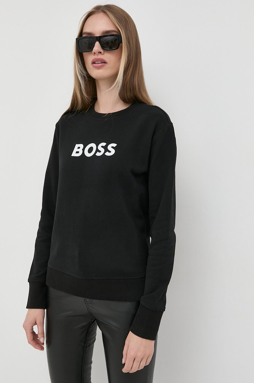 Boss Памучен суичър в черно с принт - Pepit.bg