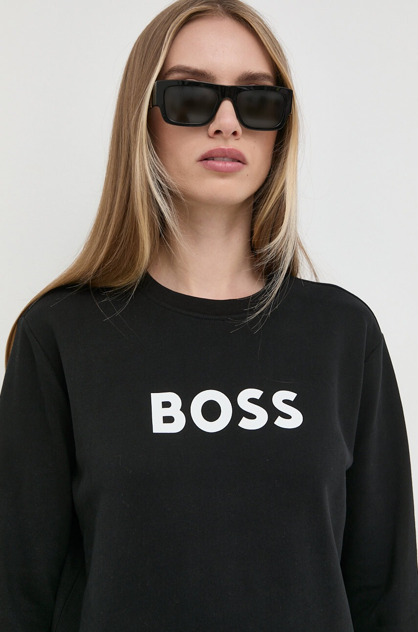 Boss Памучен суичър в черно с принт - Pepit.bg