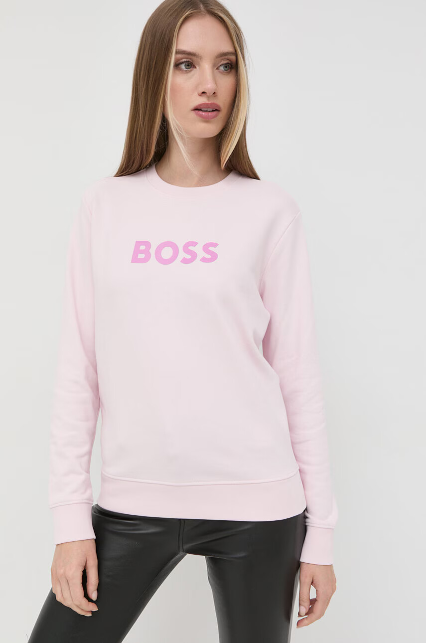 Boss Памучен суичър в розово с принт - Pepit.bg