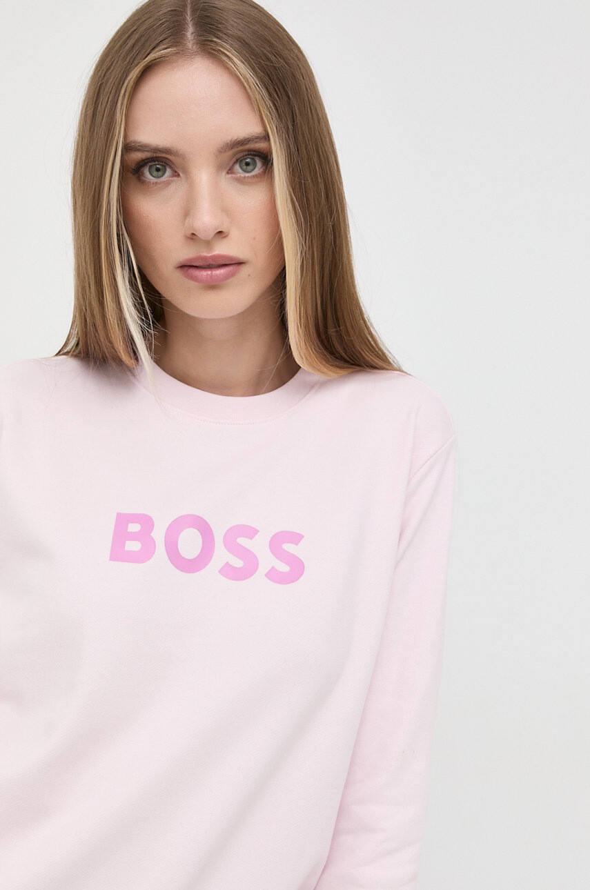 Boss Памучен суичър в розово с принт - Pepit.bg