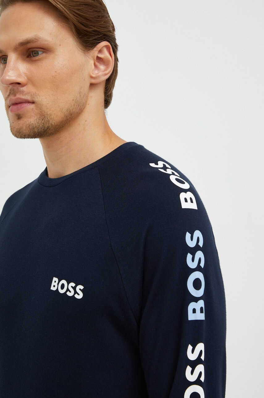 Boss Памучен суичър в тъмносиньо с принт - Pepit.bg