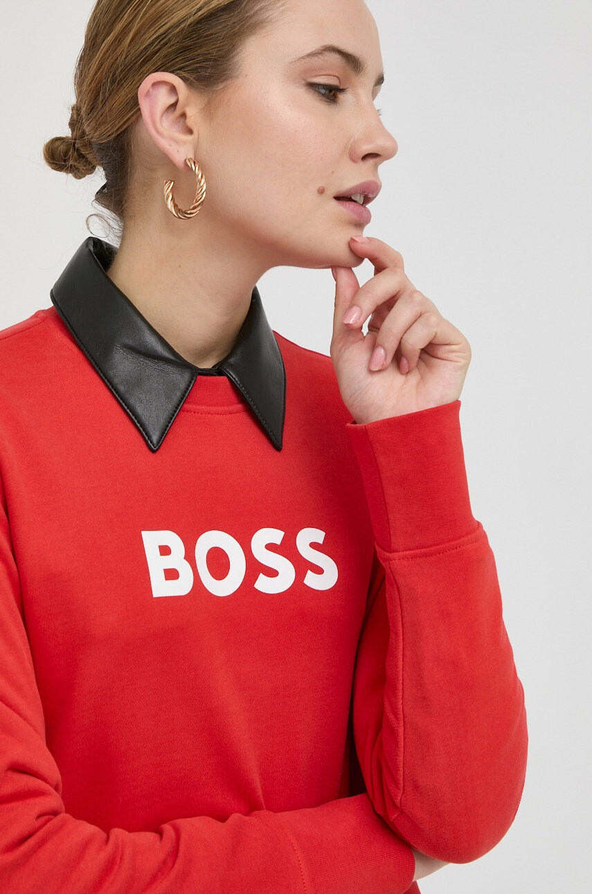 Boss Памучен суичър в червено с принт - Pepit.bg
