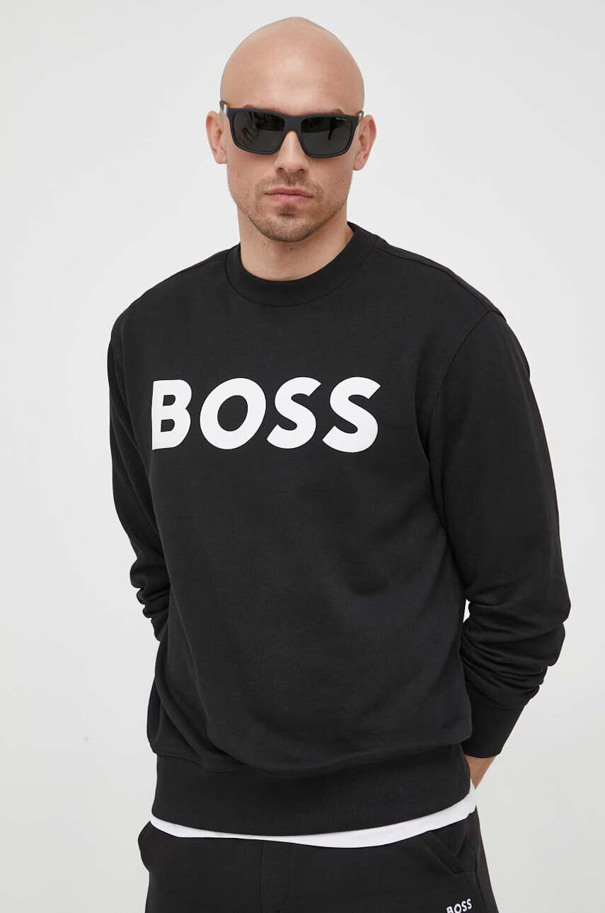 Boss Orange Памучен суичър в черно с принт - Pepit.bg