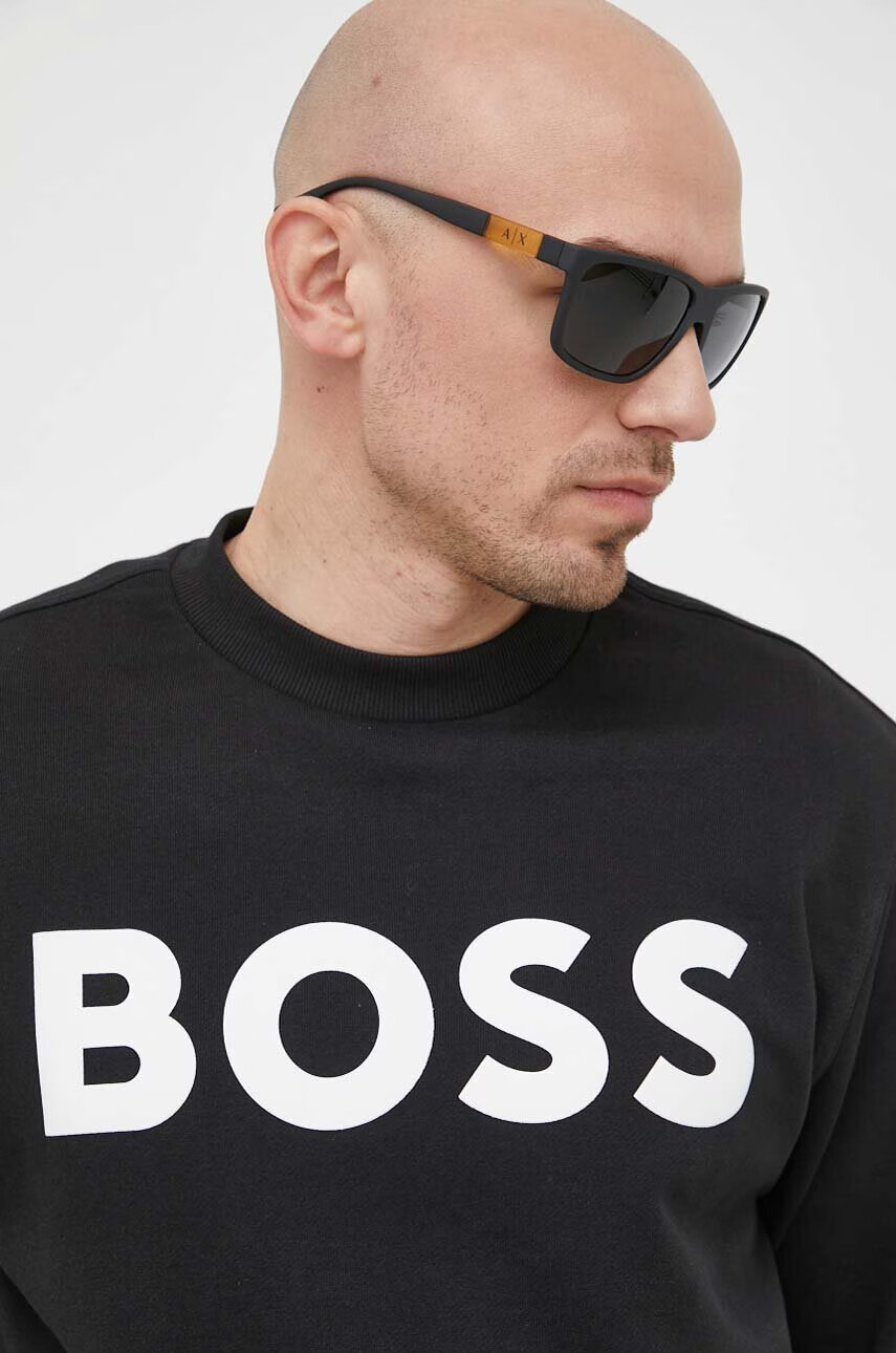 Boss Orange Памучен суичър в черно с принт - Pepit.bg