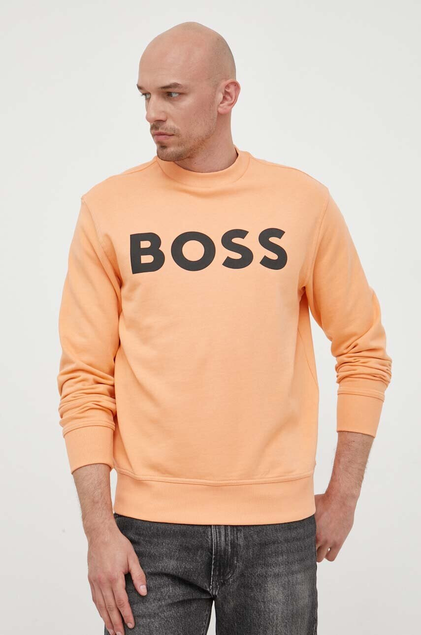Boss Orange Памучен суичър в оранжево с принт - Pepit.bg
