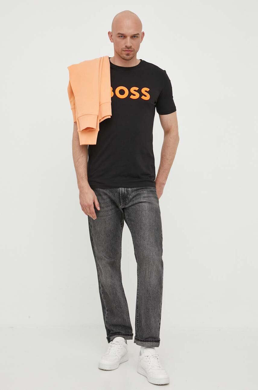 Boss Orange Памучен суичър в оранжево с принт - Pepit.bg