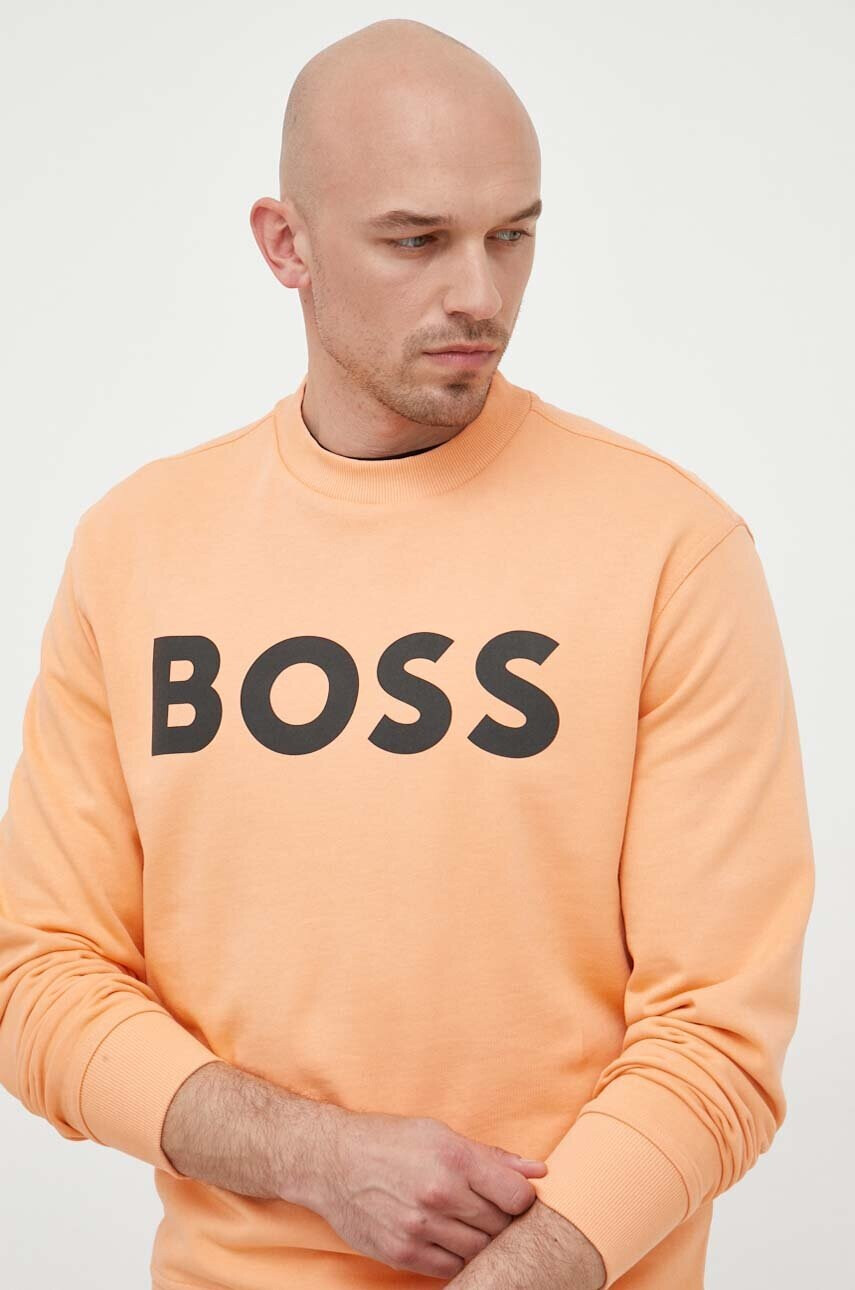 Boss Orange Памучен суичър в оранжево с принт - Pepit.bg