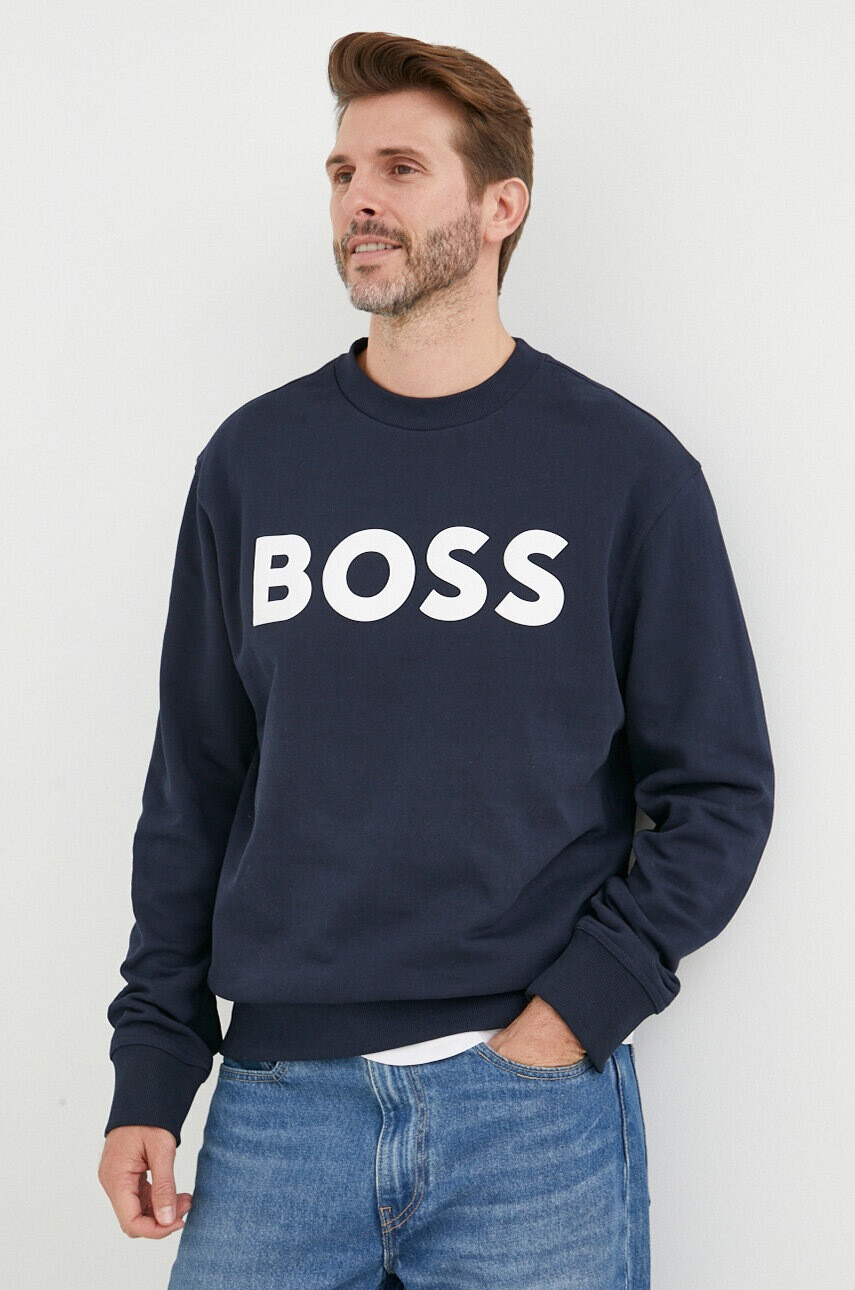 Boss Orange Памучен суичър в тъмносиньо с принт - Pepit.bg