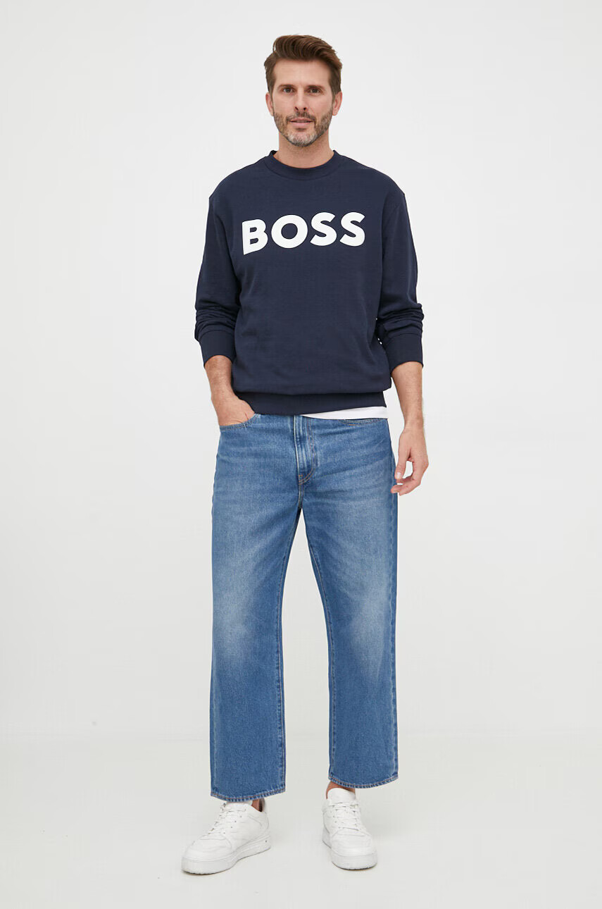Boss Orange Памучен суичър в тъмносиньо с принт - Pepit.bg