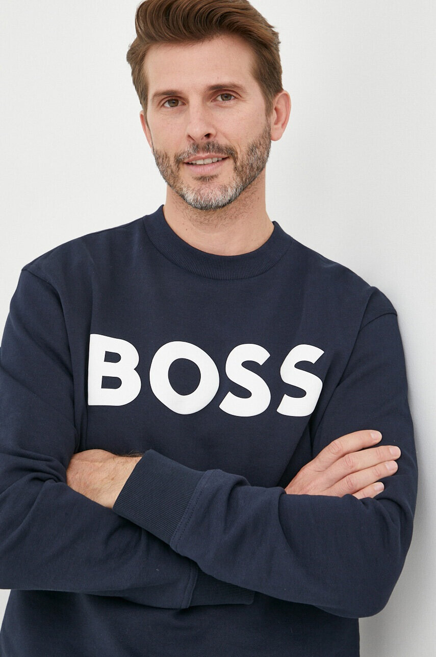 Boss Orange Памучен суичър в тъмносиньо с принт - Pepit.bg