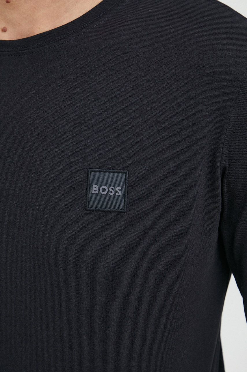 Boss Orange Памучна блуза с дълги ръкави BOSS Boss Casual в черно с апликация - Pepit.bg