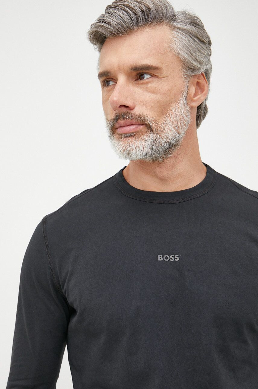 Boss Orange Памучна блуза с дълги ръкави BOSS Boss Casual в черно с изчистен дизайн - Pepit.bg