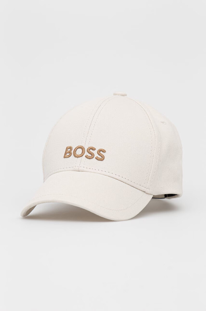 Boss Памучна шапка в бежово с изчистен дизайн - Pepit.bg