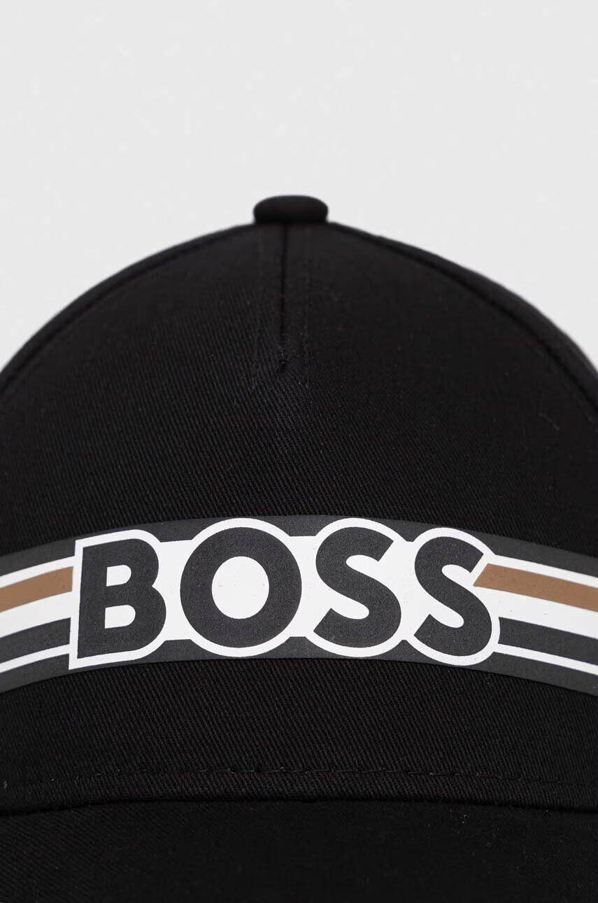 Boss Памучна шапка с козирка в черно с принт - Pepit.bg