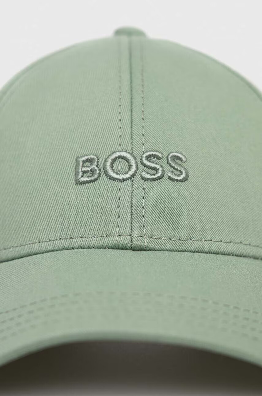 Boss Памучна шапка с козирка в зелено с изчистен дизайн - Pepit.bg