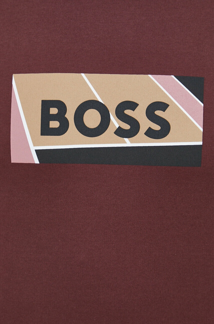 Boss Памучна тениска в бордо с принт - Pepit.bg