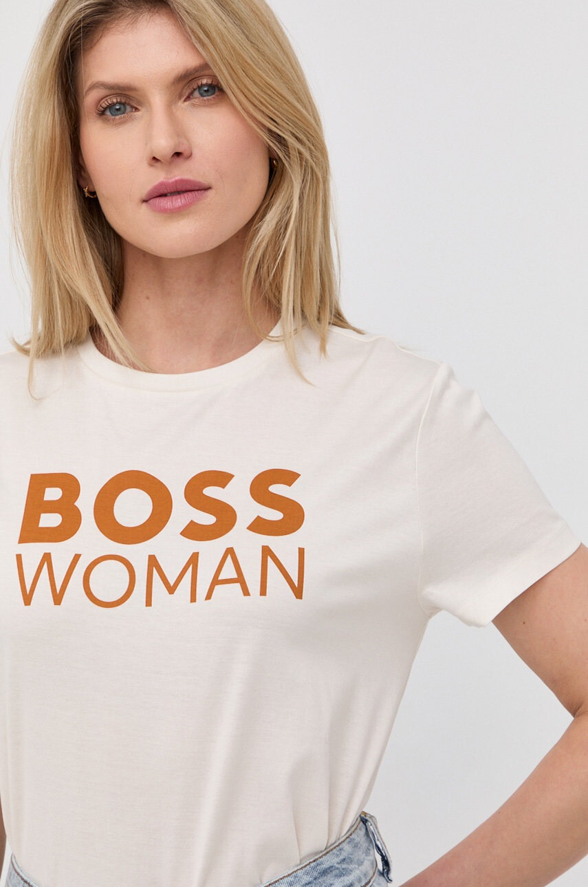 Boss Памучна тениска в бяло - Pepit.bg