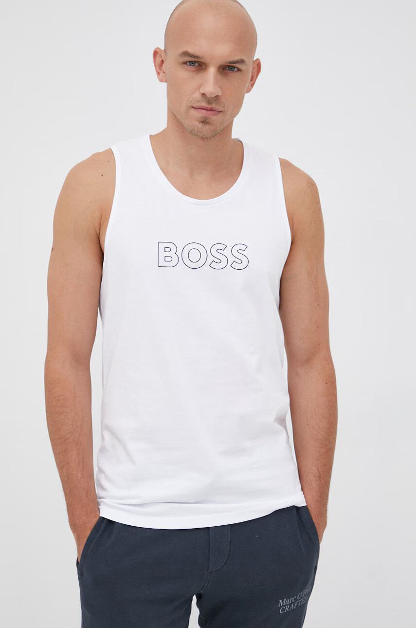 Boss Памучна тениска в бяло - Pepit.bg