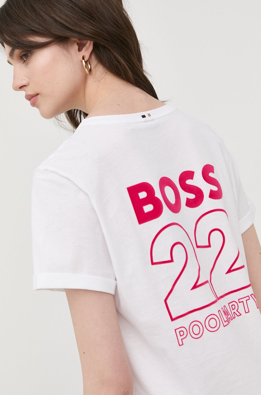 Boss Памучна тениска в бяло - Pepit.bg