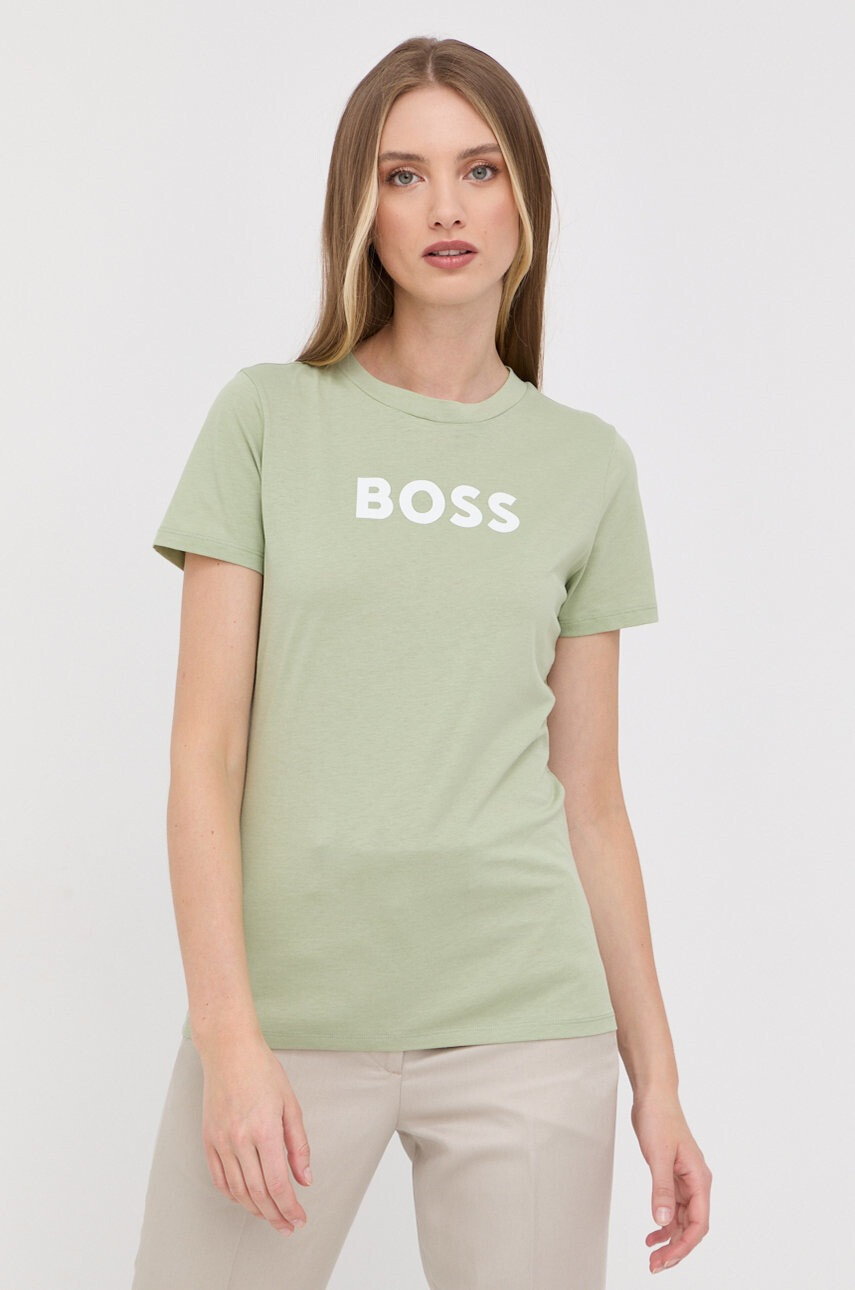 Boss Памучна тениска в зелено - Pepit.bg