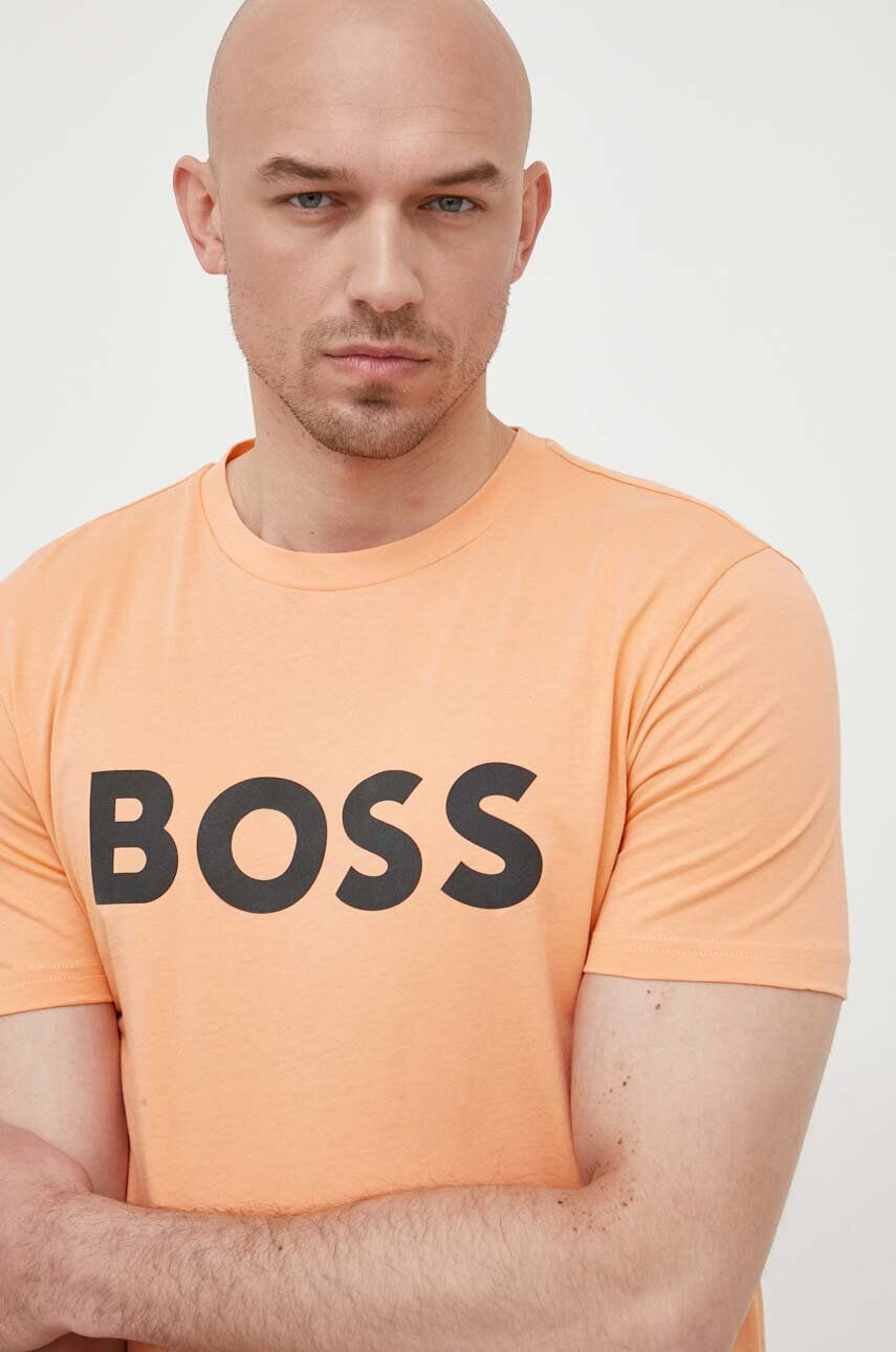 Boss Orange Памучна тениска BOSS BOSS CASUAL в оранжево с принт - Pepit.bg