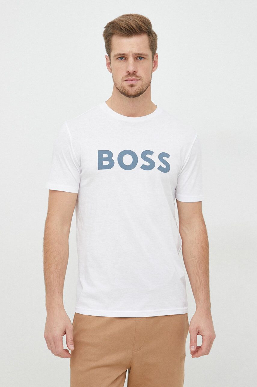 Boss Orange Памучна тениска BOSS Boss Casual в бяло с принт - Pepit.bg