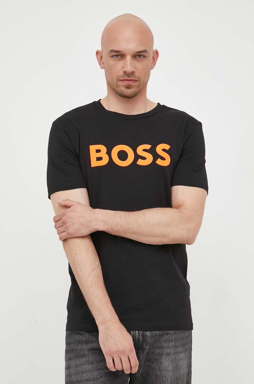 Boss Orange Памучна тениска BOSS BOSS CASUAL в черно с принт - Pepit.bg