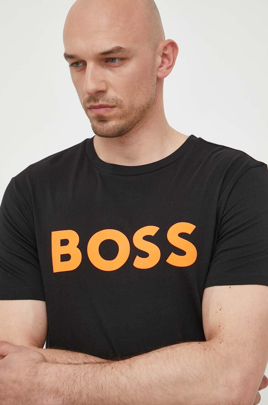 Boss Orange Памучна тениска BOSS BOSS CASUAL в черно с принт - Pepit.bg