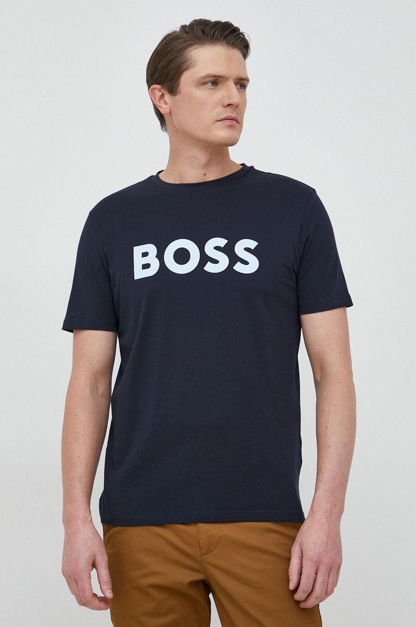 Boss Orange Памучна тениска BOSS Boss Casual в тъмносиньо с принт - Pepit.bg