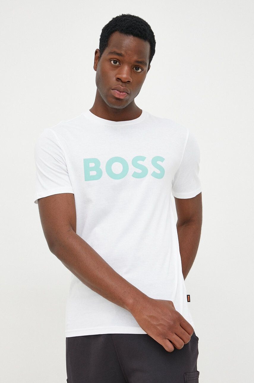 Boss Orange Памучна тениска BOSS Boss Casual в бяло с принт - Pepit.bg