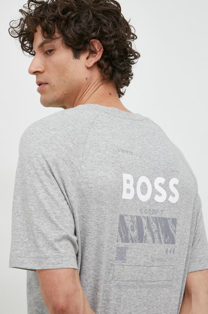 Boss Green Памучна тениска BOSS в сиво с принт - Pepit.bg