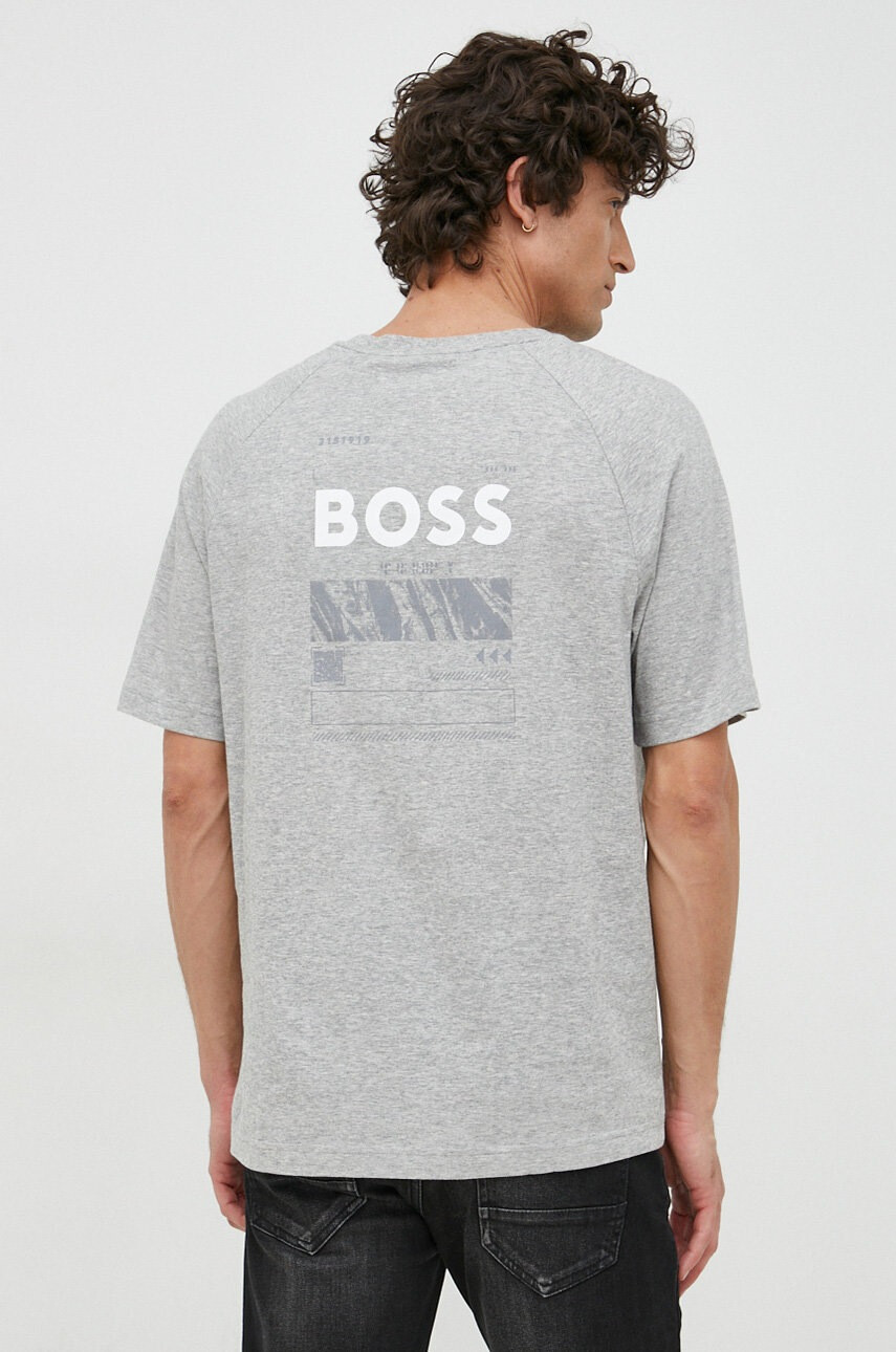Boss Green Памучна тениска BOSS в сиво с принт - Pepit.bg