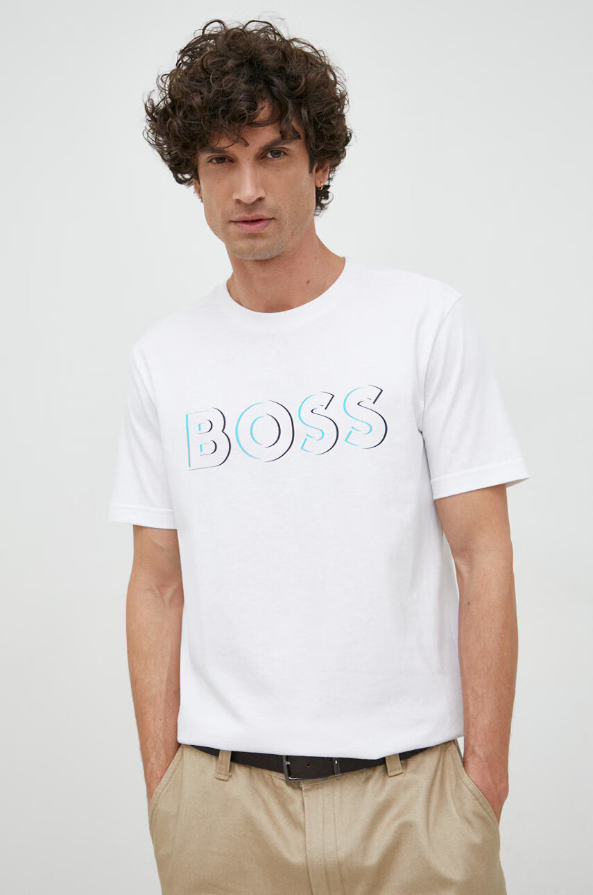 Boss Green Памучна тениска BOSS в бяло с принт - Pepit.bg