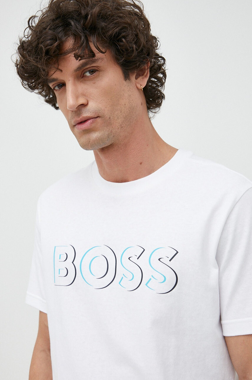 Boss Green Памучна тениска BOSS в бяло с принт - Pepit.bg