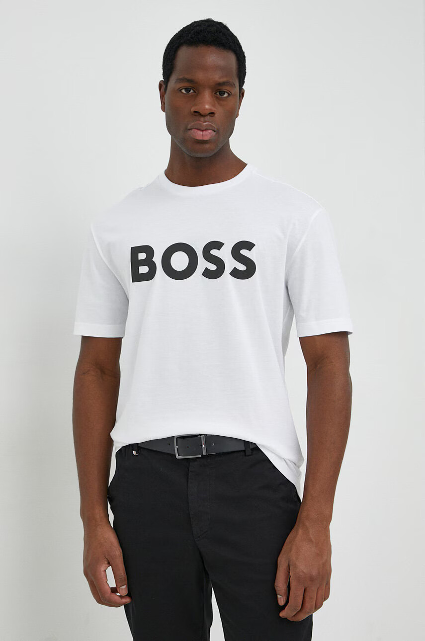 Boss Green Памучна тениска BOSS в бяло с принт - Pepit.bg