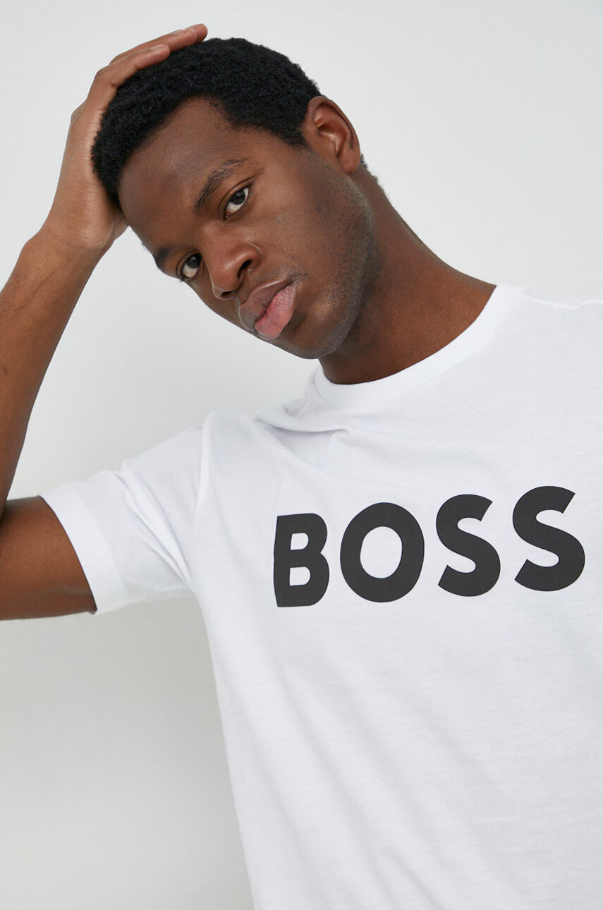 Boss Green Памучна тениска BOSS в бяло с принт - Pepit.bg