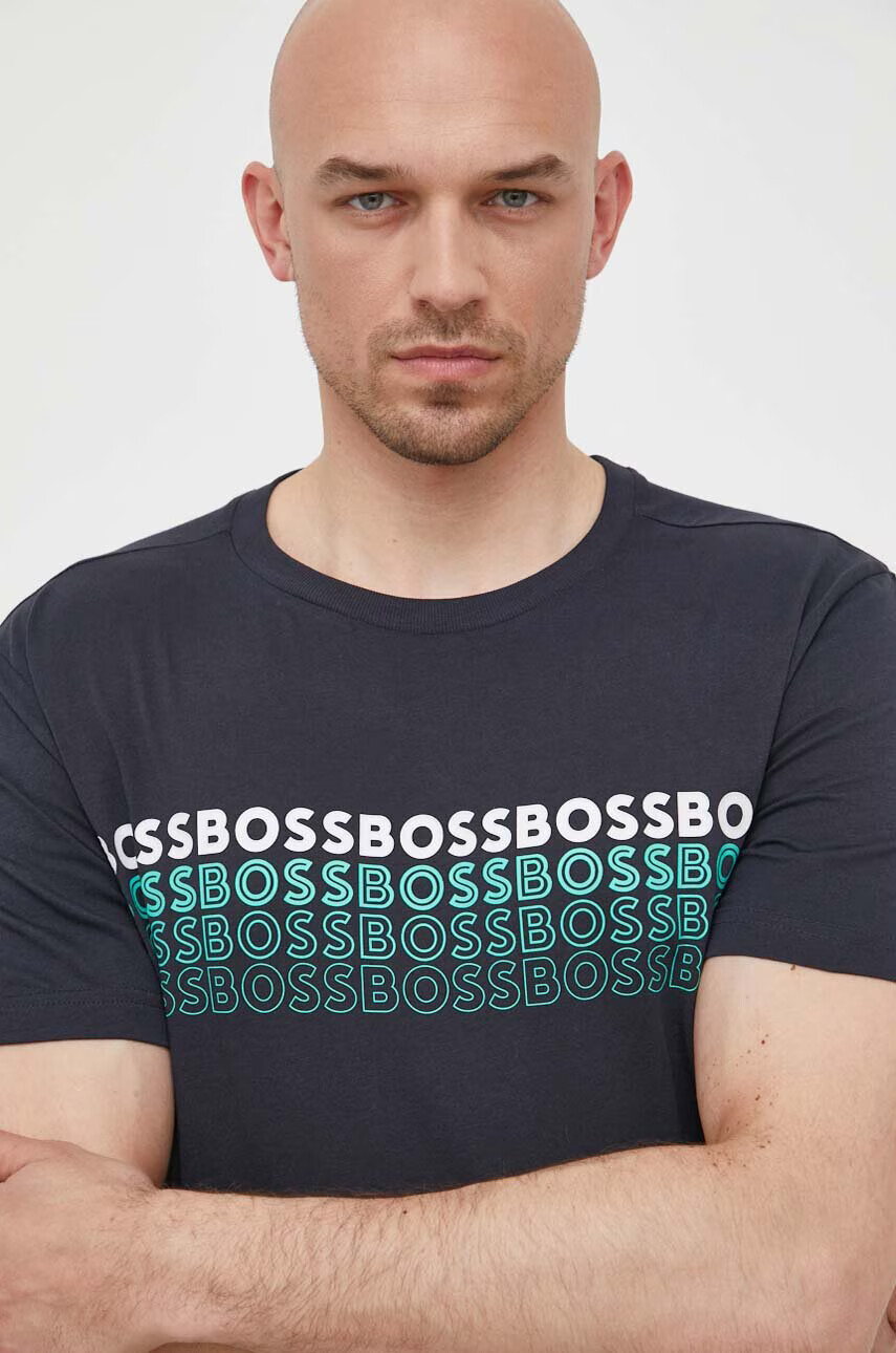 Boss Green Памучна тениска BOSS в синьо с принт - Pepit.bg