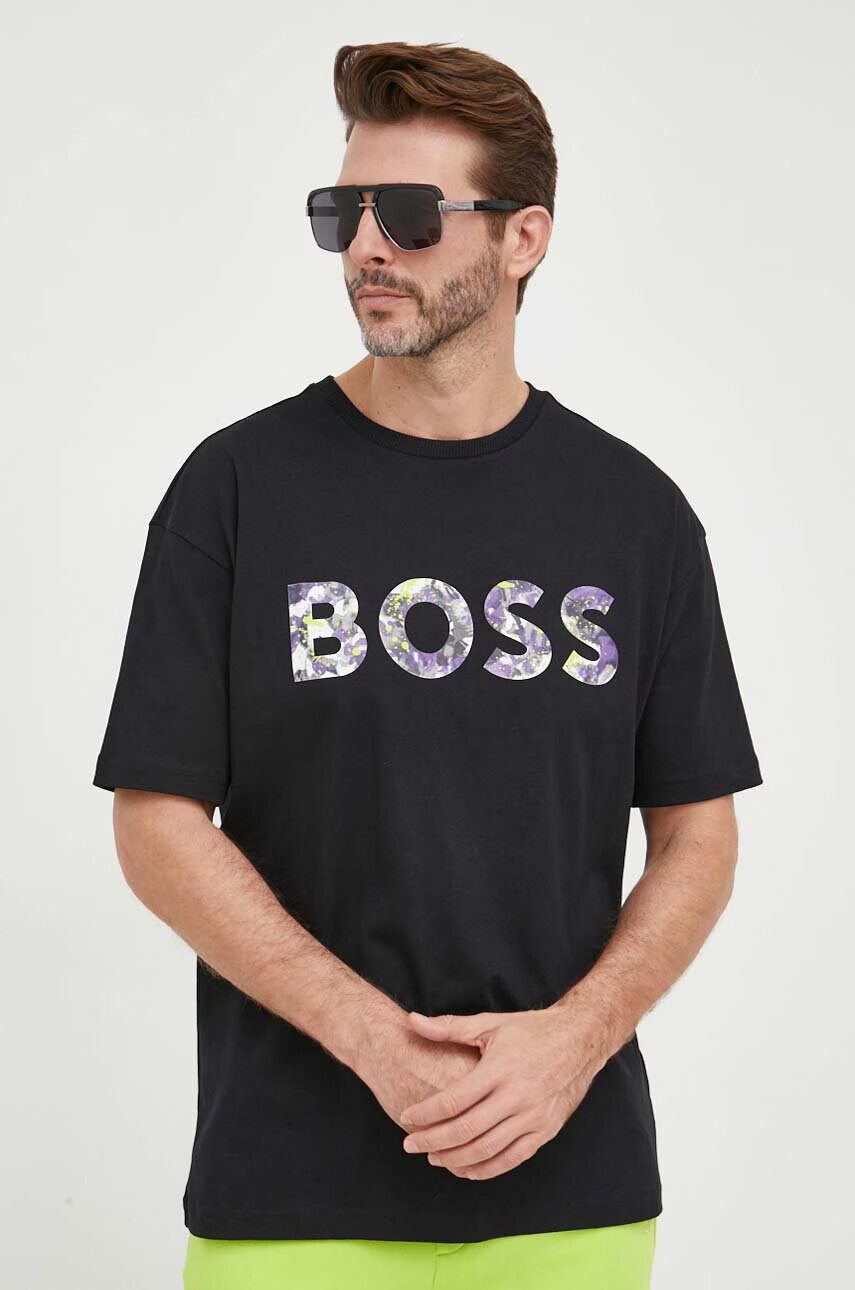 Boss Green Памучна тениска BOSS в черно с принт - Pepit.bg