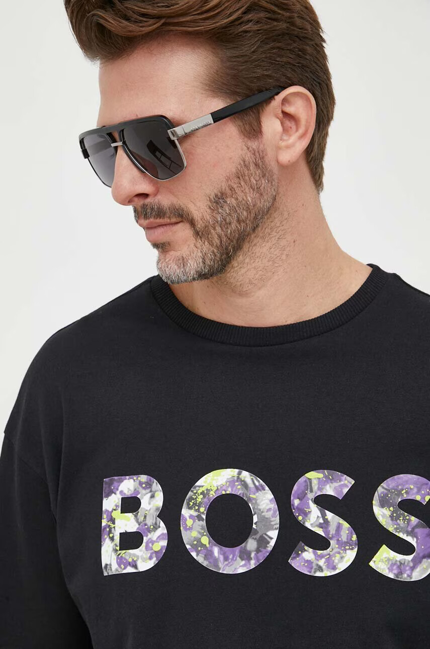 Boss Green Памучна тениска BOSS в черно с принт - Pepit.bg