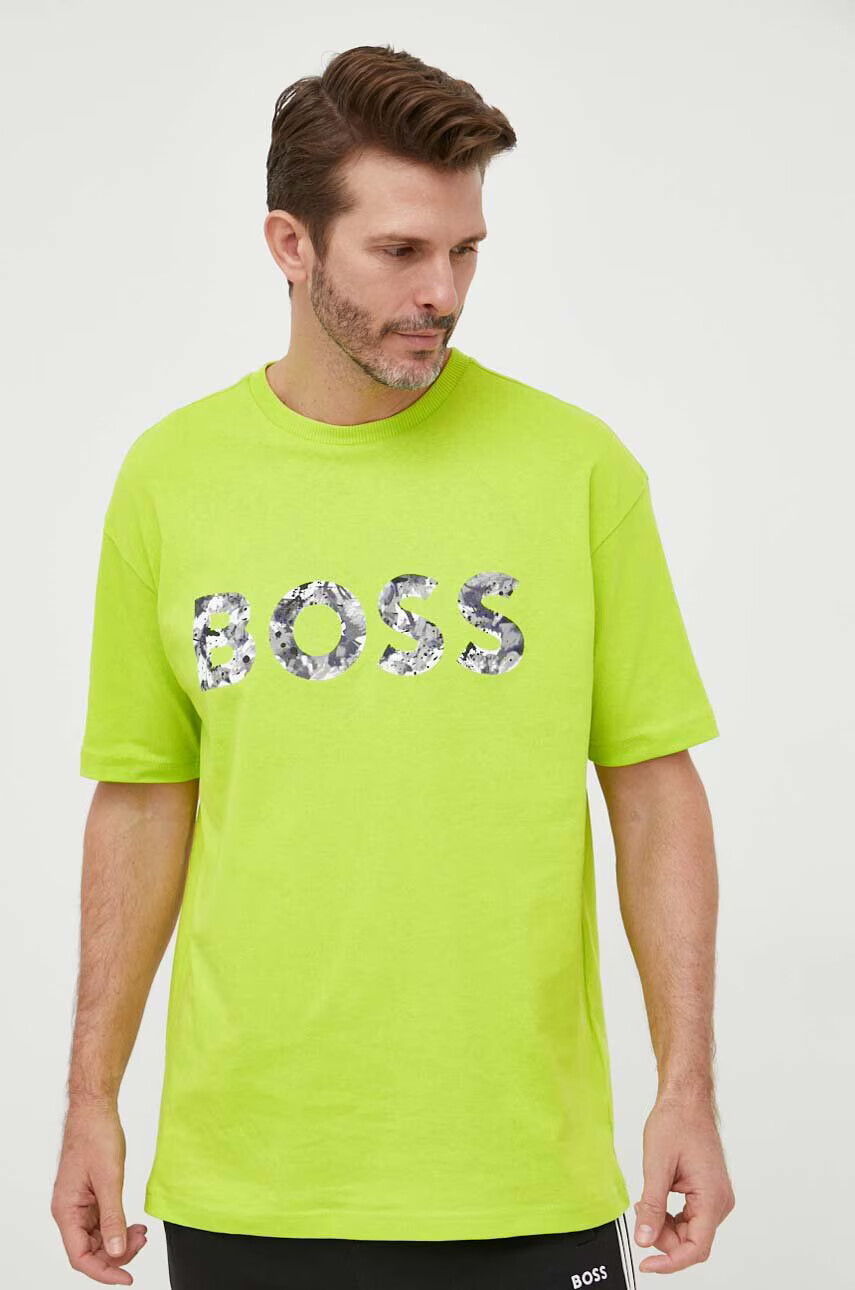 Boss Green Памучна тениска BOSS в зелено с принт - Pepit.bg