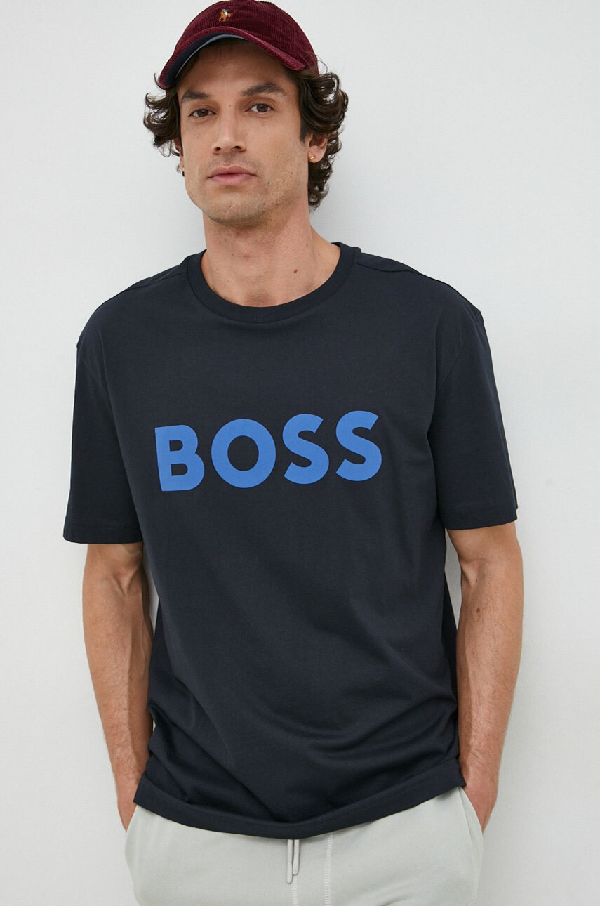 Boss Green Памучна тениска BOSS в черно с принт - Pepit.bg