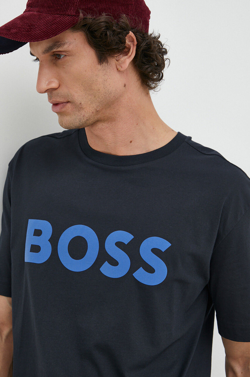 Boss Green Памучна тениска BOSS в черно с принт - Pepit.bg